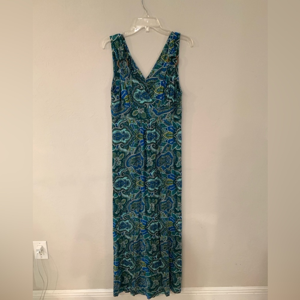 Chelsea & Theodore Teal and Blue Paisley Maxi Dress NWT L
